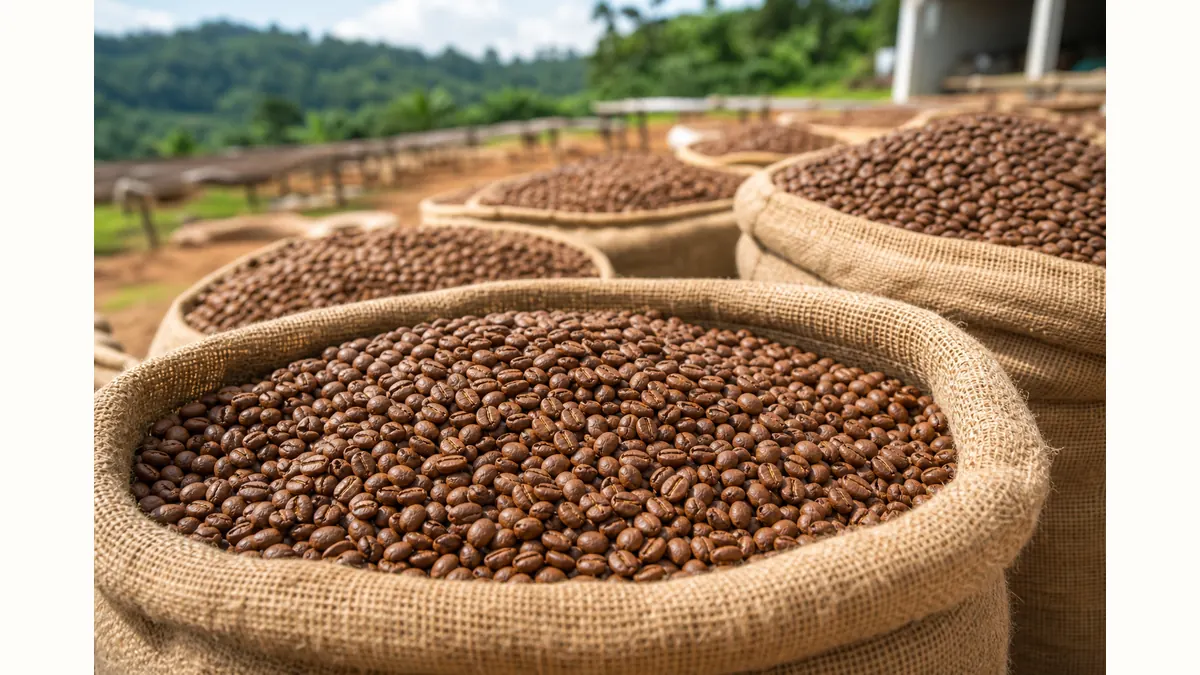 Coffee beans in sacks prepared for supply and export enquiries